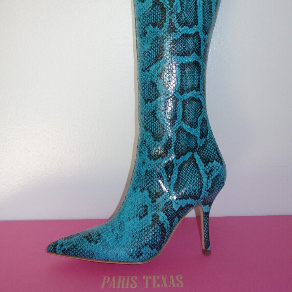 PARIS TEXAS - Leather Python Print Knee-High Boots - 37.5